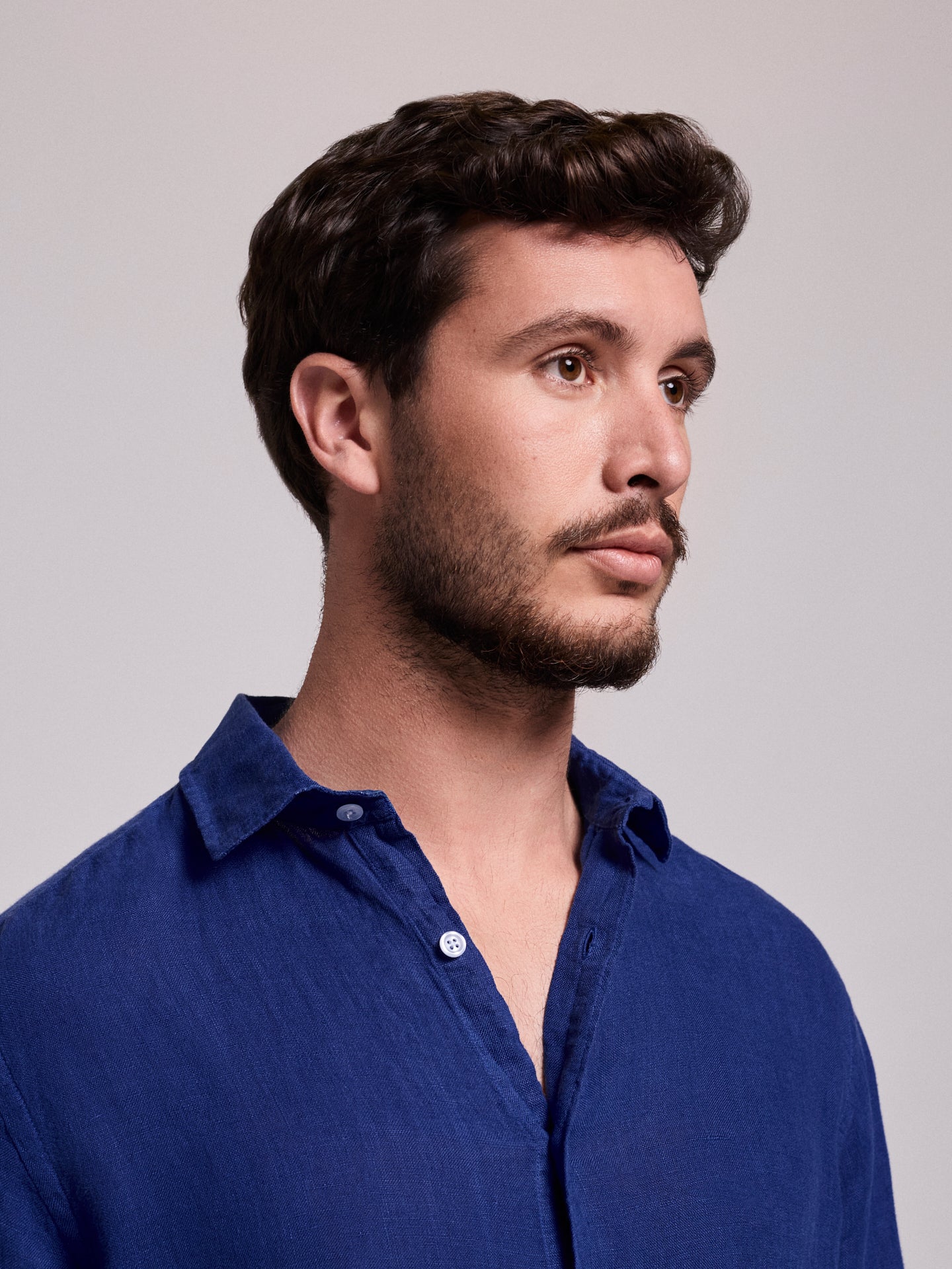 CAMISA LINO AZUL MANGA LARGA SASTRERÍA MARK BELLUCCI