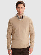 BEIGE THIN PULLOVER WITH REGULAR FIT MR ELBOW PADS. BLUE