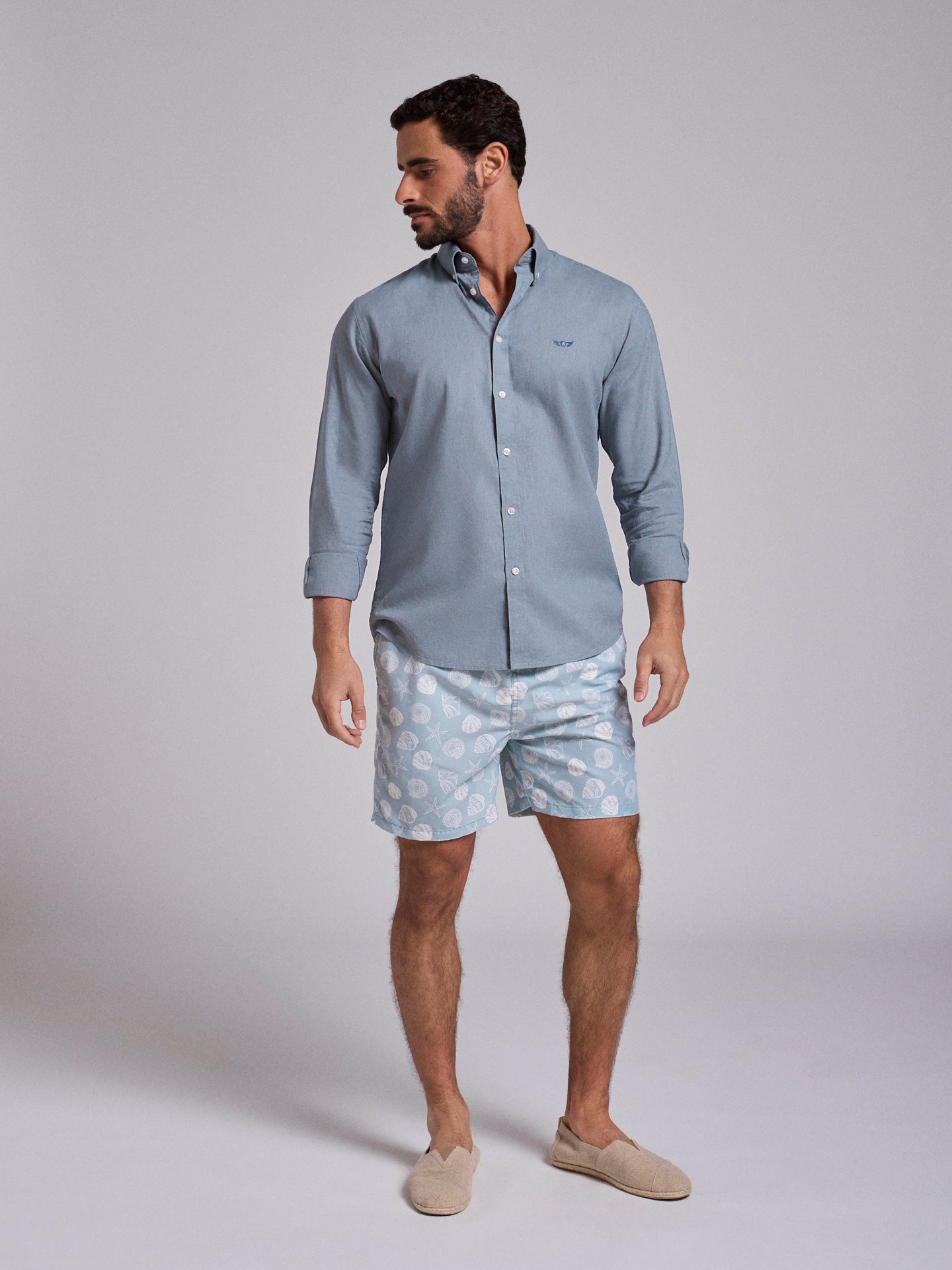 CAMISA LINO AZUL MANGA LARGA REGULAR FIT MR. AZUL