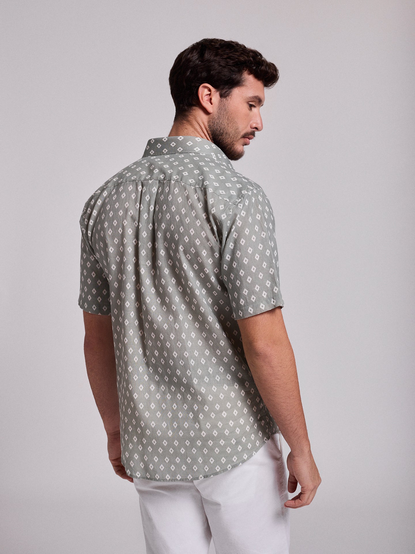 GREEN LINEN SHIRT SHORT SLEEVE REGULAR FIT MR. BLUE