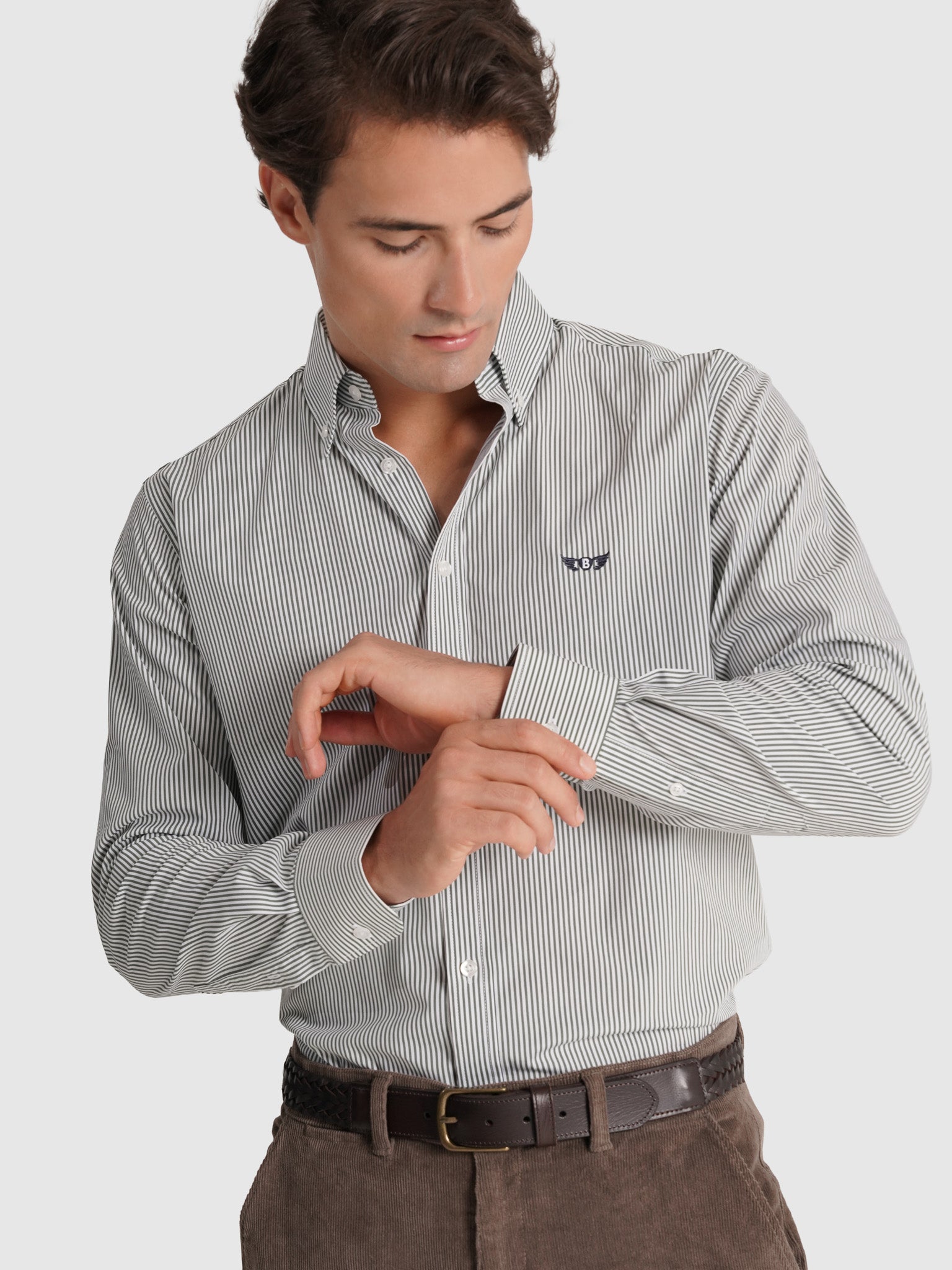 GREEN COTTON SHIRT LONG SLEEVE REGULAR FIT MR. BLUE