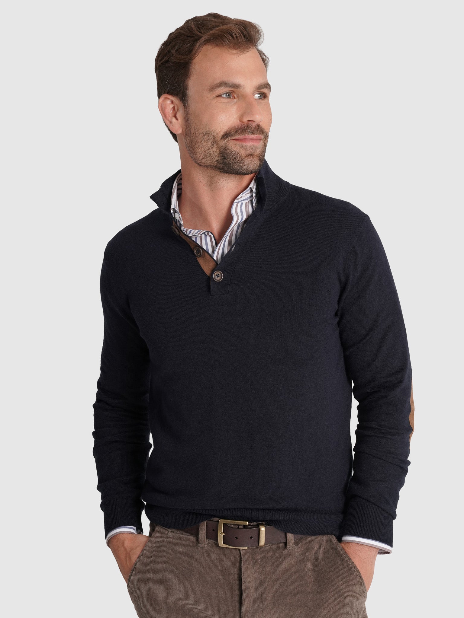 JERSEY DE LANA CON CODERAS MR REGULAR FIT. AZUL