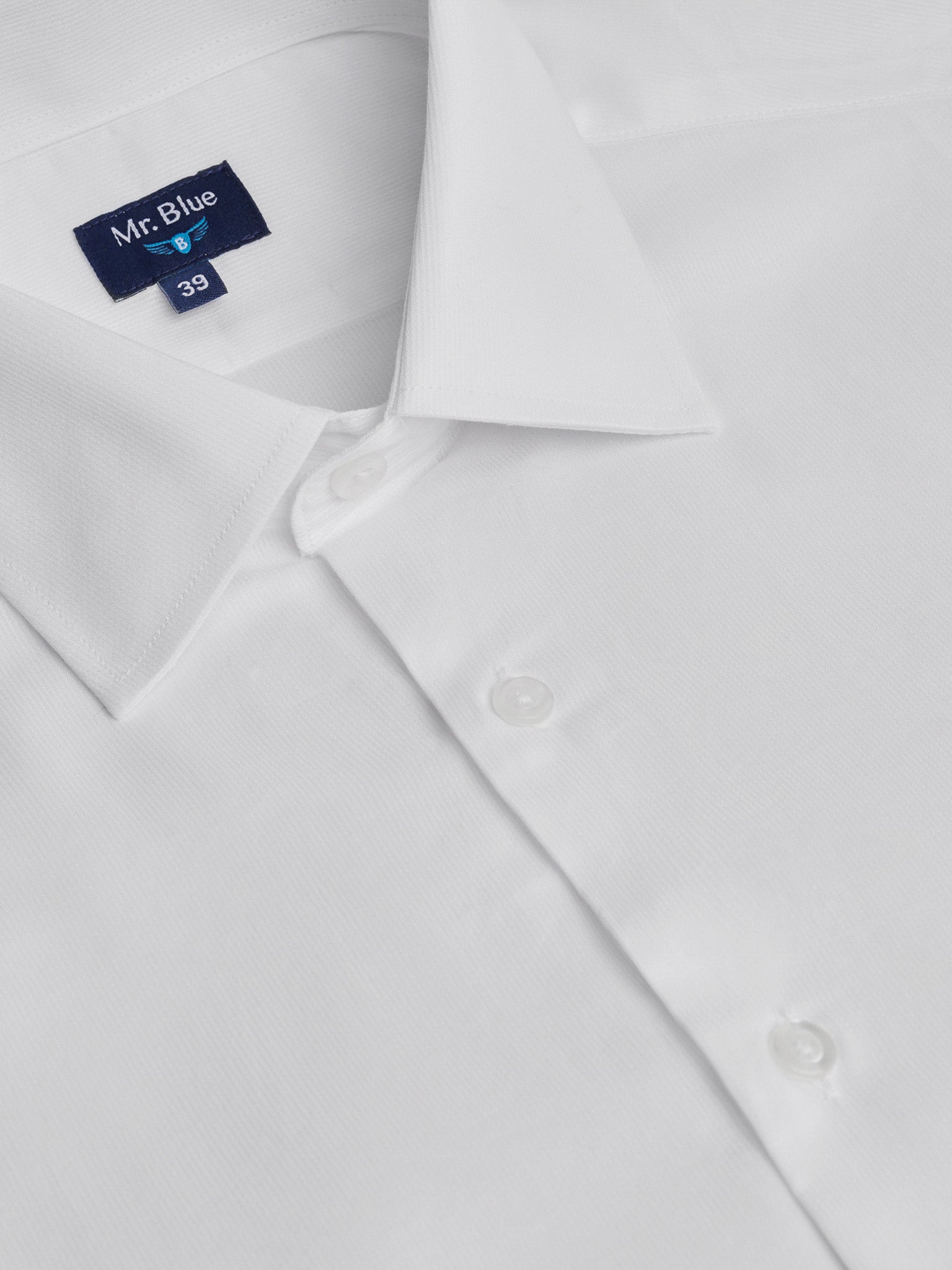 WHITE COTTON LONG SLEEVE SHIRT CLASSIC FIT MR. BLUE