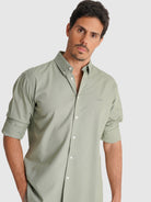 CAMISA ALGODÓN VERDE MANGA LARGA REGULAR FIT MR. AZUL