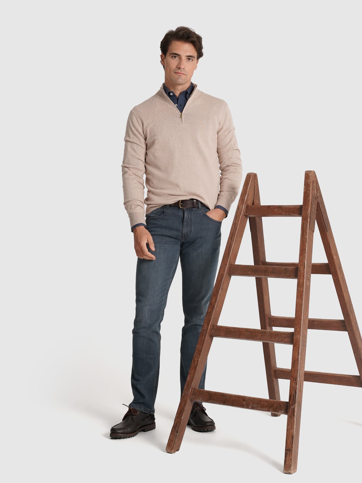 BEIGE CASHMERE PULLOVER LONG SLEEVE REGULAR FIT MR. BLUE