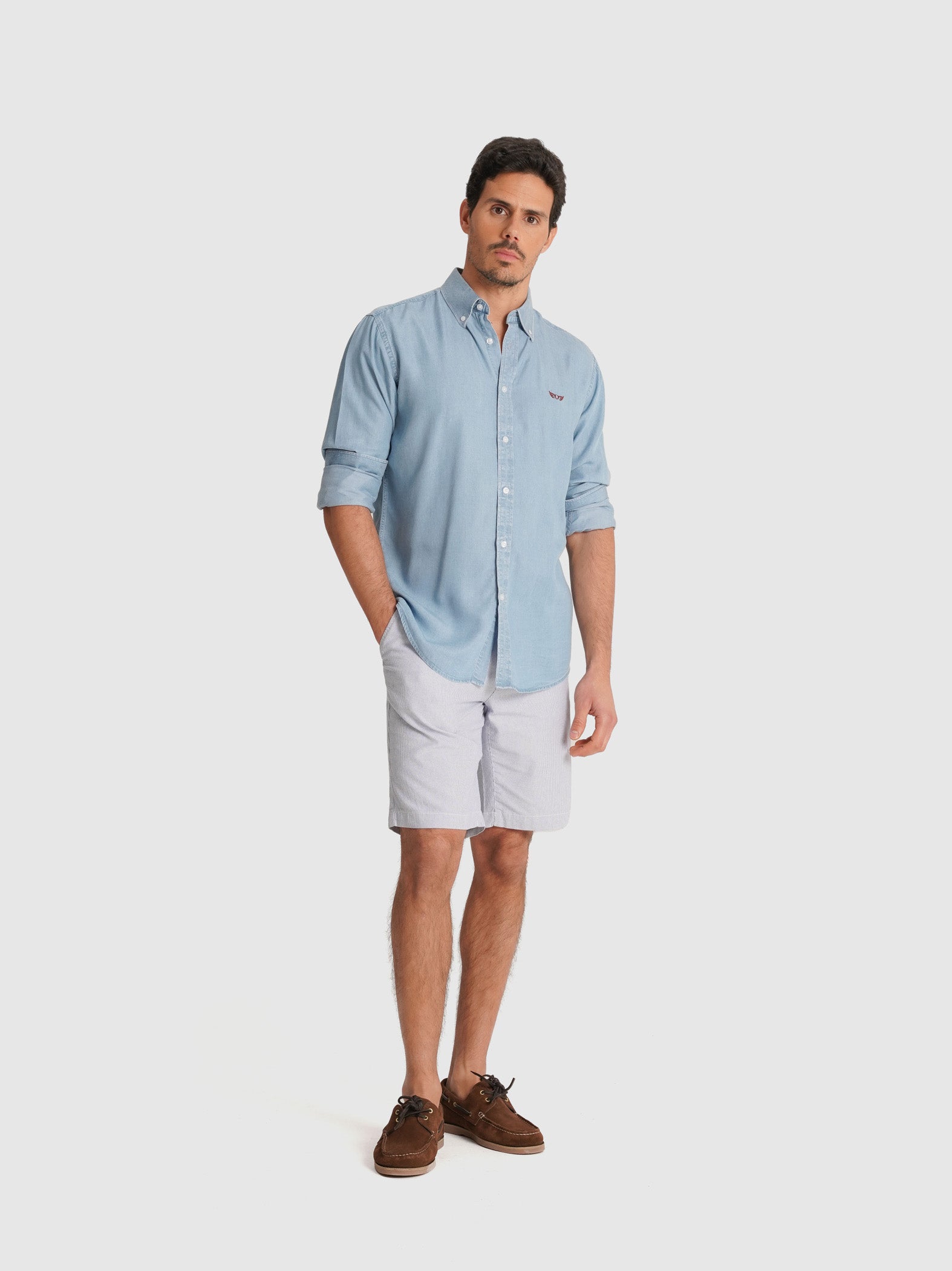 CAMISA ALGODÓN AZUL MANGA LARGA REGULAR FIT MR. AZUL