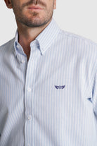 CAMISA ALGODÃO REGULAR FIT AZUL ÀS RISCAS MR. BLUE