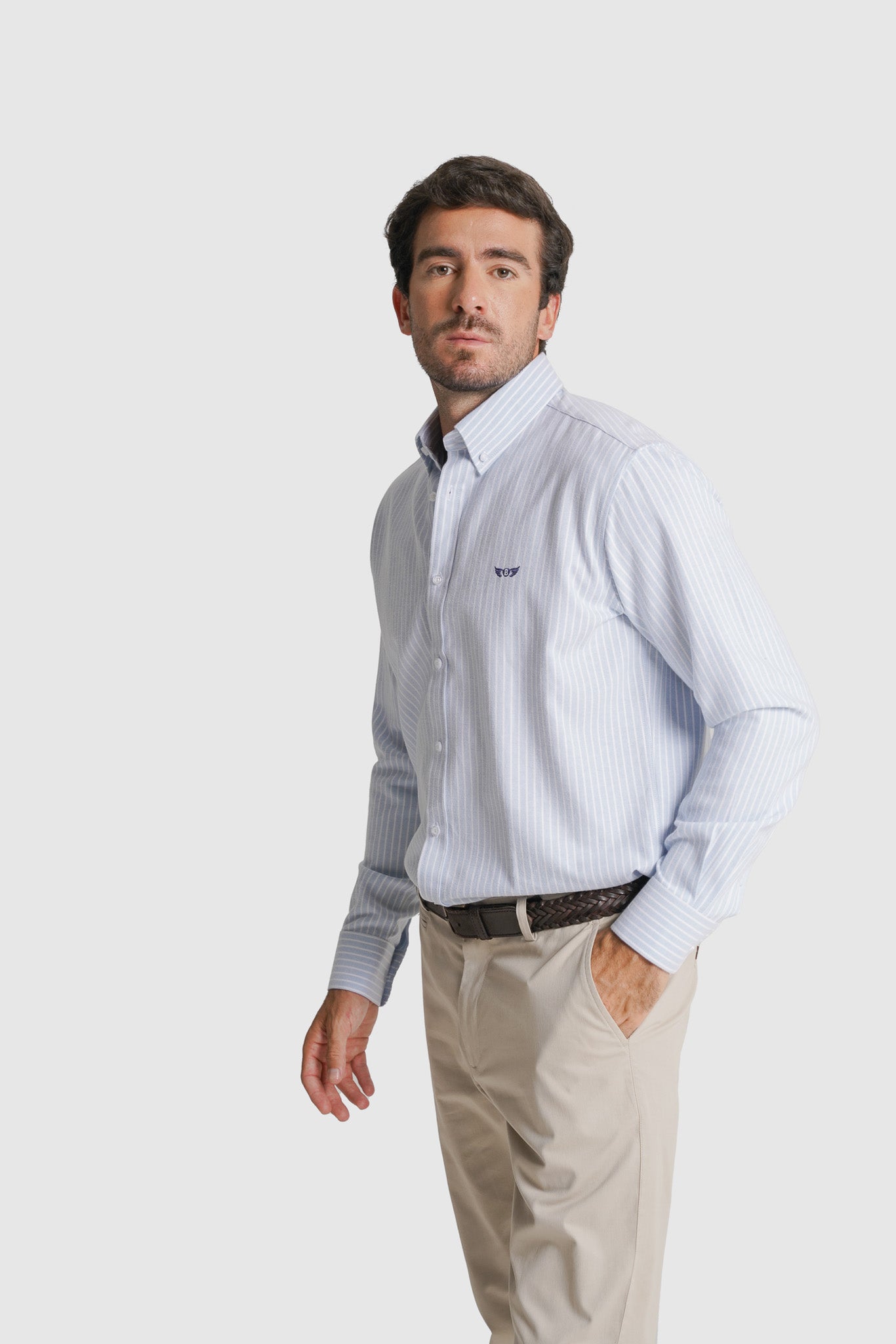 CAMISA ALGODÃO REGULAR FIT AZUL ÀS RISCAS MR. BLUE
