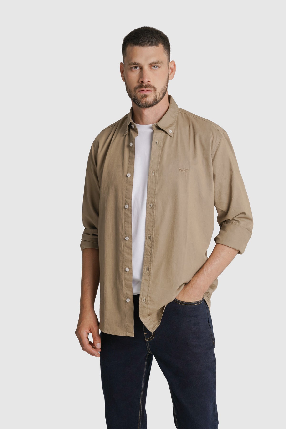 CAMISA ALGODÃO REGULAR FIT BEGE LISA MR. BLUE