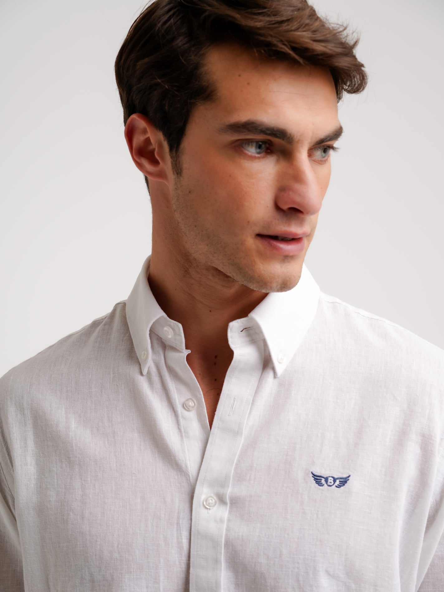 Camisa Regular Fit Lino Blanca Mr. Blue