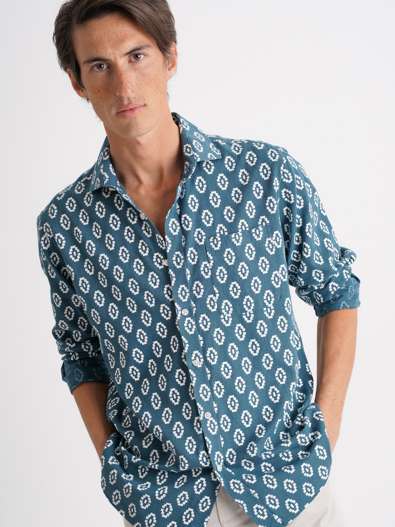 Camisa Regular Fit Lino Azul Mr. Blue