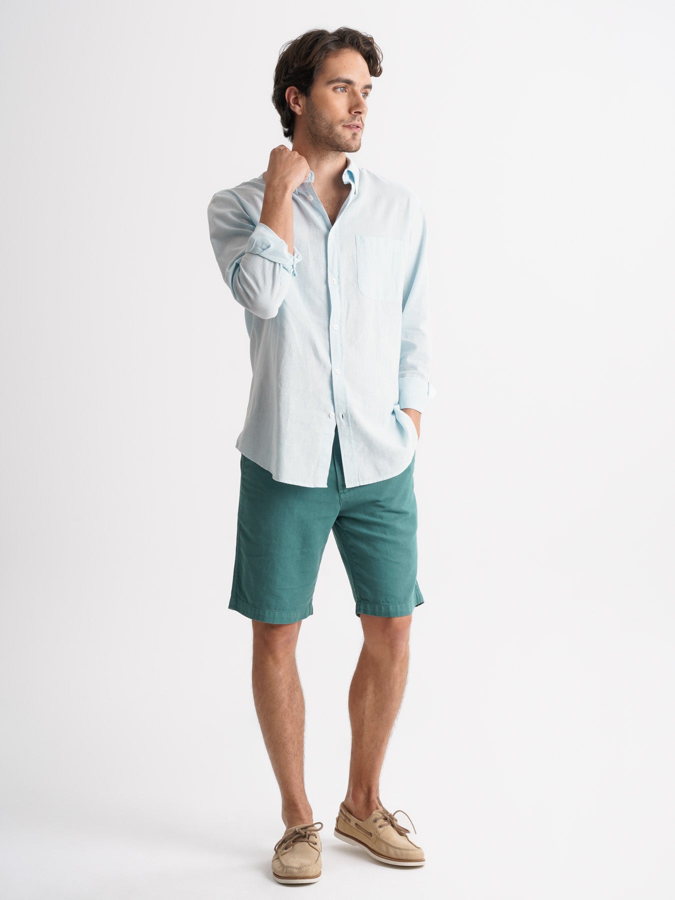 Camisa Regular Fit Lino Azul Mr. Blue