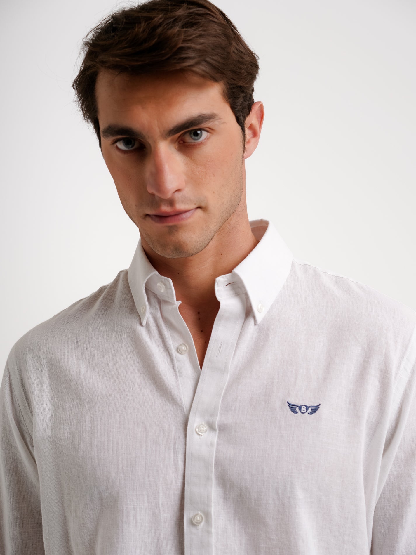 Camisa Regular Fit Lino Blanca Mr. Blue