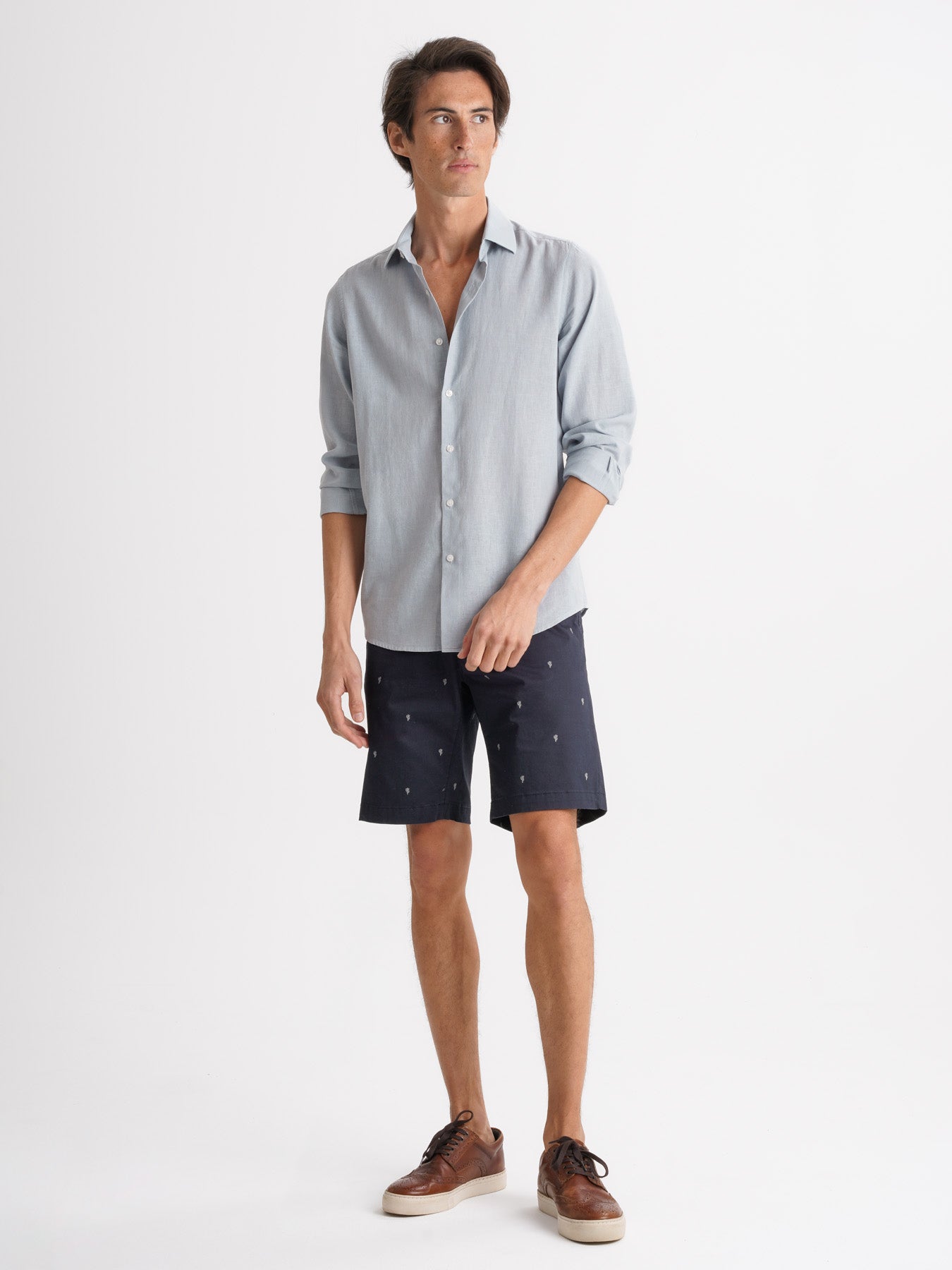Camisa de lino azul slim fit Mr. Blue