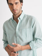 Mr. Blue Green Linen Regular Fit Shirt