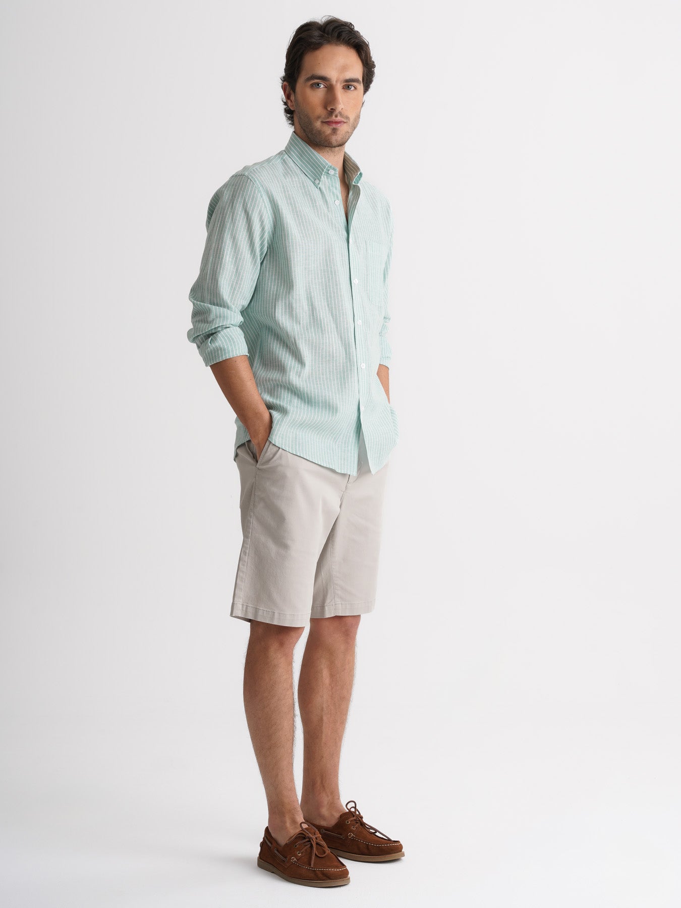 Mr. Blue Green Linen Regular Fit Shirt