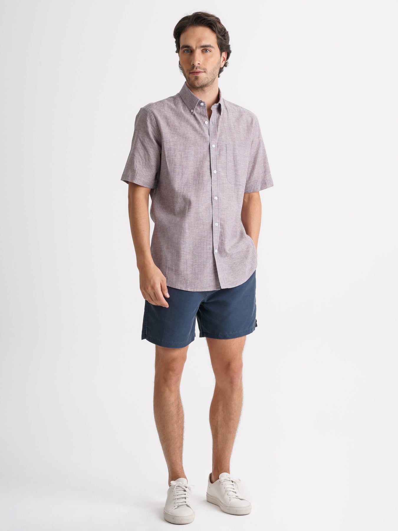 Camisa Regular Fit Lino Azul Mr. Blue